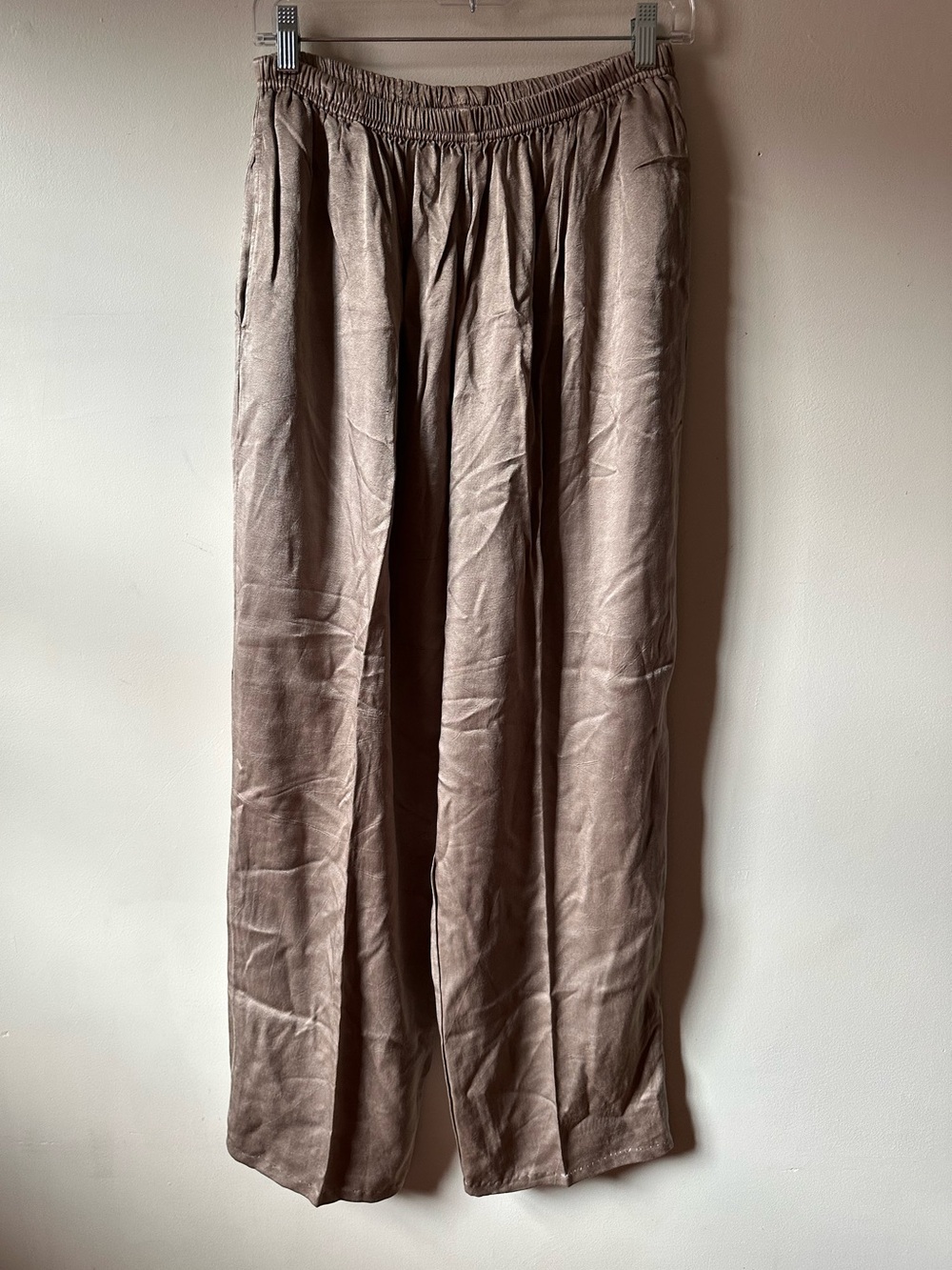 Vintage 90s No Saint Metallic Tan Pull On Rayon Pants Bohemian High Rise